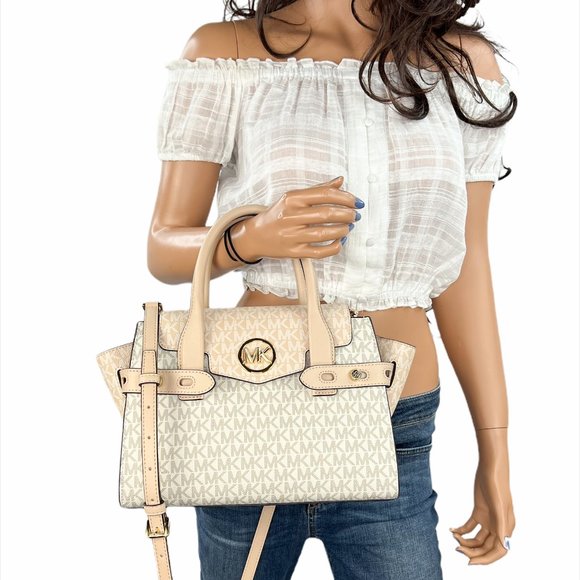 Michael Kors Carmen Medium Top Handle Shoulder Crossbody Bag MK Vanilla Multi - Picture 1 of 11